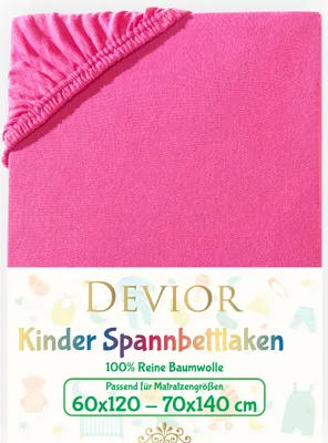 Produktbild von Devior Jersey Kinder Spannbettlaken 60x120 - 70x140 cm pink Bettlaken 100% Baumwolle bis 12cm Matratzenhöhe Gummizug