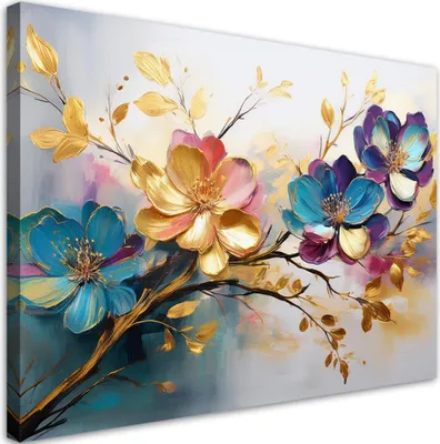 Produktbild von Leinwandbild Bunte Blätter und Blumen 100x70 Feeby Bunt bild für die wand bereit zum aufhängen