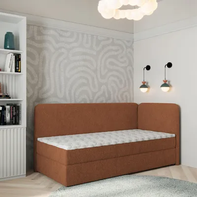 Produktbild von Masseno Boxspringbett GINA 100x200 cm Komplett-Set mit Bonell Matratze und Topper, Polsterbett mit Bettkästen -Orange, QUELLE 54