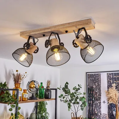 Produktbild von Cotes »Cotes« Deckenlampe, Holz/Metall, Natur/Schwarz Schirme, Gitter-Optik
