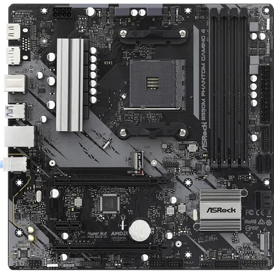 Zdjęcie produktu dla Asrock B550M Phantom Gaming 4, AMD, Socket AM4, AMD Ryzen 3000 Series, DDR4-SDRAM, 128 GB, DIMM