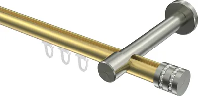 Produktbild von Interdeco Innenlaufstange / Gardinenstange mit Innenlauf Messing-Optik / Edelstahl-Optik, Typ Prestige Estana (Glitzerkappe), 20 mm Ø 1-läufig, 140 cm