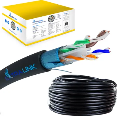 Zdjęcie produktu dla Extralink Kabel sieciowy skrętka CAT6 FTP (F/UTP) Zewnętrzny żelowany 305M, 305 m, Cat6, F/UTP (FTP), Czarny