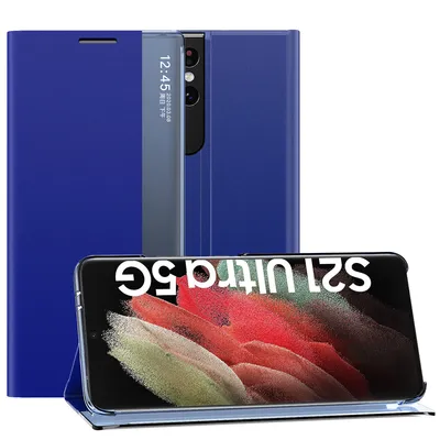 Obrázek produktu pro Samsung Galaxy S21 Ultra 5G Pouzdro, Slim Flip Kožené Pouzdro s Okénkem a Stojánkem pro Samsung Galaxy S21 Ultra 5G modré