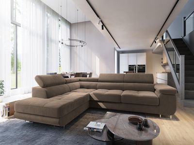 Masseno Ecksofa SELVA L-S mit Schlaffunktion L-Form, Sofa mit Bettkasten, Wohnzimmersofa, Couch, Soffa, Bettsofa, Couchgarnitur- Beige, MONOLITH 09
