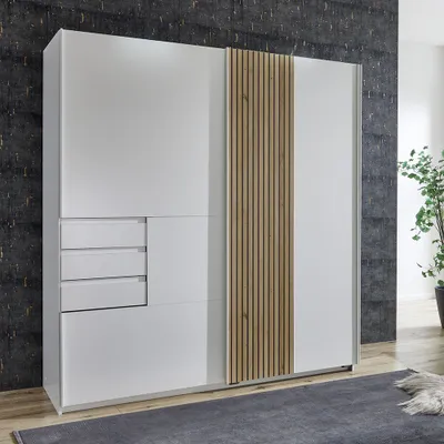 Produktbild von Schwebetürenschrank 180cm, weiß mit Eiche, CHIVASSO-43