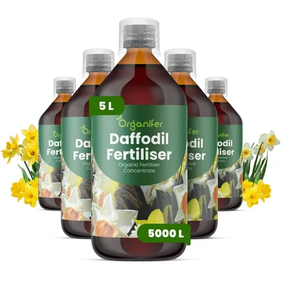 Obrázok produktu pre Narcis, tekuté hnojivo, 5 x 1 liter – vzorec NPK 3-4-3 – vhodné pre cibuľoviny – pre zdravé listy a bohaté kvitnutie – podporuje rast koreňov a vitalitu – organické