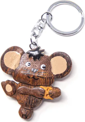 Image de Porte-clés en bois - souris avec fromage