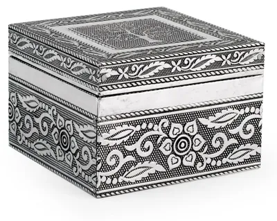 Image de H&H Giaya boîte en bois et aluminium, carrée, 9,5 cm