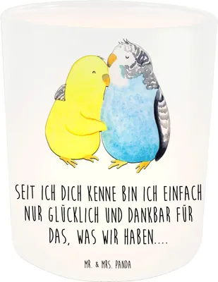 Produktbild von Mr. & Mrs. Panda Windlicht Glas Wellensittich Liebe - Transparent - Geschenk, aus, Kerzenhalter, Umarmung, Dankbar, Teelichthalter, Verknallt, Freundin, Outdoor, Vögel