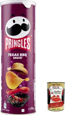 Produktbild von 6x Texas BBQ Sauce 175 g – der unwiderstehliche Snack-Klassiker in der praktischen Dose – knackige Chips mit Barbequesauce-Geschmack – Pop. Play. Eat. + Italian Gourmet polpa 400g