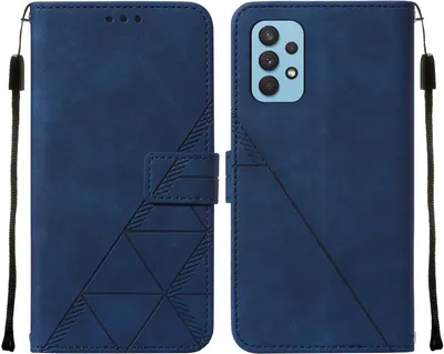 Produktbild von Galaxy A32 5G Hülle, Schlank Prägung Flip Leder Kartenfächer Schutzhülle mit Ständer für Samsung Galaxy A32 5G Blau
