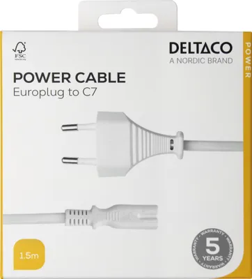 Image de Câble d'alimentation CEE 7/16 - C7, 1,5m, blanc