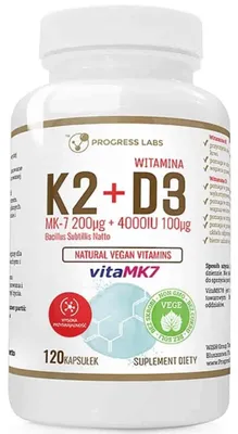 Produktbild von Progress Labs Vegan K2 MK-7+ D3 4000IU+ L-Leucin 120 Kapseln
