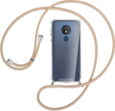 Produktbild von Handykette Backcover-Schutzhülle mit Band (Metall silberfarben) für Motorola Moto G7 Power - beige