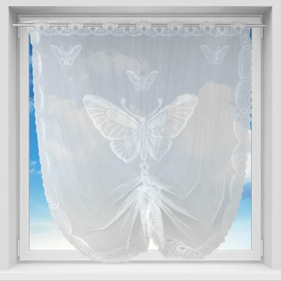 Produktbild von Bistrogardine Schmetterling 100x160 cm – Schwalbenschwanz Halbgardine mit Stangendurchzug, Polyester, Stickerei, Sichtschutz für Fenster