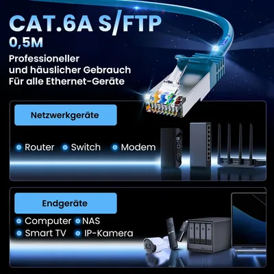 Produktbild von Extralink CAT 6a S/FTP 0,5m LAN Patchkabel Patchcord Ethernet Netzwerk Kabel