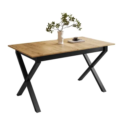 Obrázek produktu pro ARTON II rozkládací stůl 140 cm Craft Zlatý dub, černé kovové X-nohy