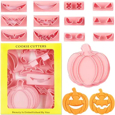 Produktbild von 13-teiliges Halloween-Ausstechformen-Set, Kürbis-Ausstechformen, Kürbisgesicht-Ausstechformen, Keksstempel, Fondantformen, Tortendekorationsformen, Backzubehör