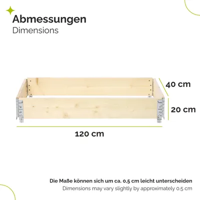 A diagram showing the dimensions of a wooden pallet attachment frame.