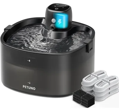 Immagine prodotto di Katzenbrunnen senza fili, capacità 2,3 litri, colore nero, con 6 filtri | Batteria da 4000 mAh, sensore di movimento, pompa ultra-silenziosa
