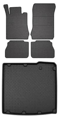 Productafbeelding van Rubberen automatten + kofferbakmat voor Mercedes-Benz Klasa E W210 1995-2003 (stationwagen) – 5-delig, zwart, op maat – Wielganizator SolidPRO