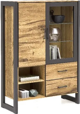 Produktbild von Highboard Vitrine Schrank JANNE 97,5x140,5x40 cm, Balkeneiche furniert