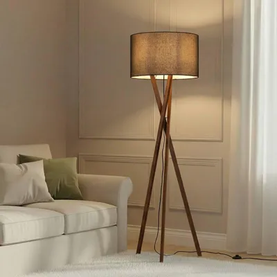 Produktbild von Lucande Stehlampe Auriane, Tripod, schwarz, Stoff, 160 cm