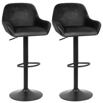 Produktbild von 2er Set Barhocker aus Samt Bistrohocker höhenverstellbar Schwarz