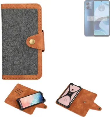 Produktbild von K-S-Trade Schutzhülle Handyhülle kompatibel mit Motorola Moto G14 Filz Hülle Kunst-Leder dunkelgrau braun (1x)