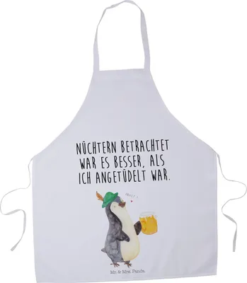 Produktbild von Mr. & Mrs. Panda Schürze Pinguin Bier - Weiß - Geschenk, , Beschwippst, Bäckerschürze, Grill, Angetüdelt, Grillschürze, Küchenschürze, Kochschürze