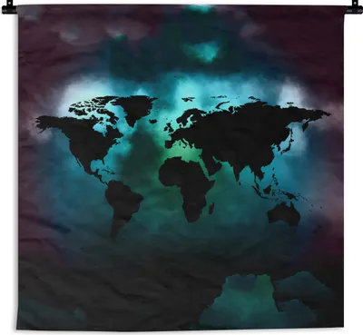 Produktbild von MuchoWow® Wandteppich Wandbehang Weltkarte - Farben - Schwarz 150x150 cm Tapisserie Dekoration Wandtuch - Wohnaccessoires - Modernes