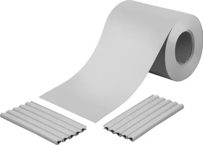 Produktbild von HOLZBRINK Sichtschutzstreifen 19 cm x 26 m aus PP mit 25 St. Befestigungsclips | Sichtschutz für Doppelstabmattenzaun, Einzelstabmatten | Grau (RAL 7040)