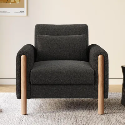 Produktbild von MODFU Komfortabler Armlehnenstuhl Relaxsessel, weiche Polsterung, Loungesessel mit dickem Kissen für Wohnzimmer, Grau