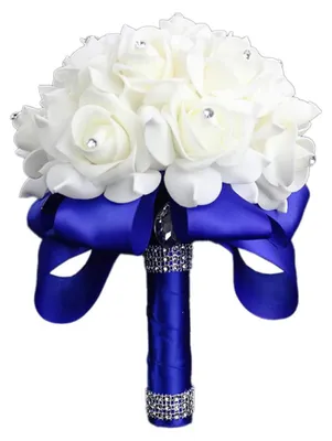 Künstlicher Brautstrauß, Schaumrosen, Kristalldiamanten, königsblau