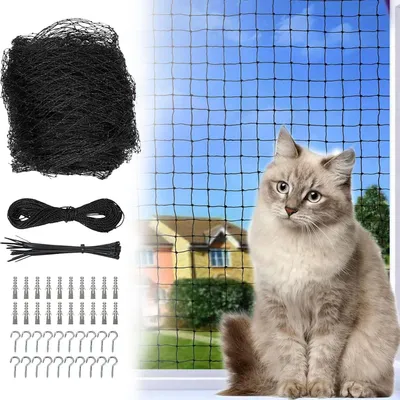 Produktbild von Katzennetz – 6 m x 3 m – Balkonnetz – Katzenschutznetz – Katzengitter – Inkl. Montageset – Netz für Katzen – Absturzsicherung für Katzen – Schwarz