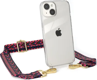 Produktbild von EAZY CASE Handykette - Verstellbarer Trageriemen kompatibel mit Apple iPhone 14, Handykordel mit transparenter Silikon-Hülle, Band in Rosa