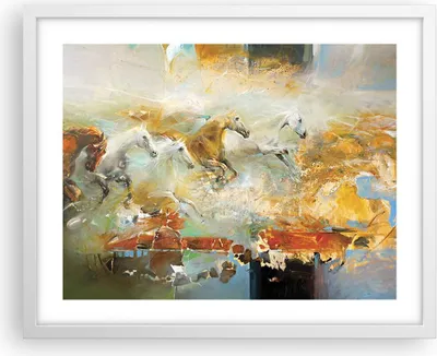 Produktbild von Gerahmtes Poster - Weißer Rahmen - Pferde Galopp Modern - 50x40 cm - Wand Bild - Wanddeko - Wandbilder - Kunstposter - Wandposter - Bilderrahmen - Bilder - Kunstdruck - P2WAA50x40-4506