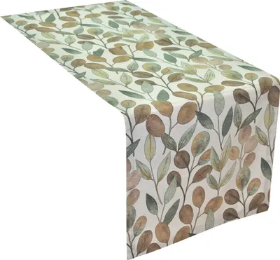 Produktbild von Tischläufer - Weiß - Grün - Braun - 40 x 140 cm - Blättermotive