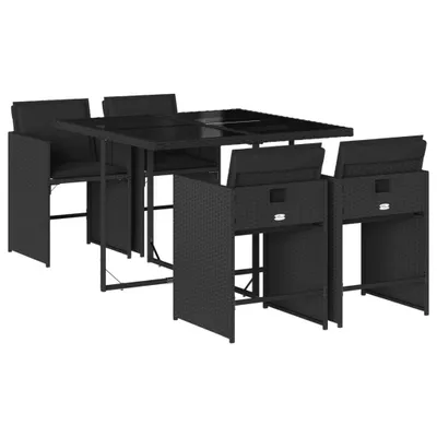 Produktbild von vidaXL 5-tlg. Garten-Essgruppe mit Kissen Schwarz Poly Rattan
