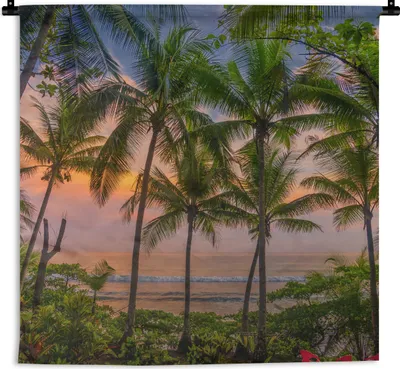 Produktbild von MuchoWow® Wandteppich Wandbehang Palme - Tropisch - Meer 90x90 cm Tapisserie Dekoration Wandtuch - Wandaufhänger