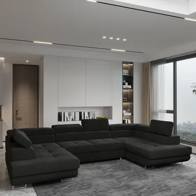 Produktbild von Masseno Ecksofa RAGGIO mit Schlaffunktion U-Form, Sofa mit Bettkasten, Wohnzimmersofa, Couch, Soffa, Bettsofa, Couchgarnitur- Schwarz, MONOLITH 95