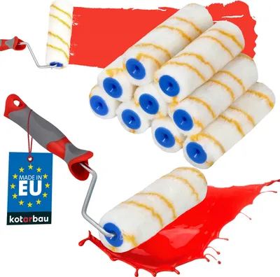 Immagine prodotto di KOTARBAU® Set di 10 rulli per verniciatura filo giallo 150 mm con manico in gomma Rullo per verniciatura Pennello a rullo Rullo a rullo per lavori di verniciatura e ristrutturazione
