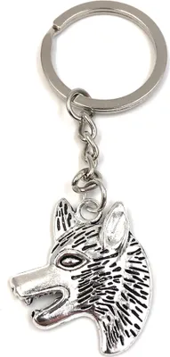 Produktbild von Onwomania Schlüsselanhänger Wolf Tier Kopf Silber Metall Anhänger Charm