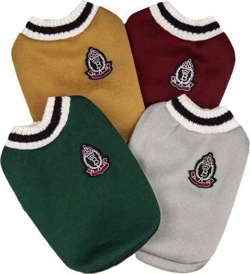 Produktbild von 4 gestrickte Hundepullover, warme und kuschelige Welpen-Sweatshirts, V-Ausschnitt-Westen im Preppy-Stil, Teddy-Thermo-Unterwäsche, rutschfeste Wolle, dicke Wolle, College-Strick, Pullover, Winterbekleidung (Größe L)