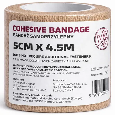 Produktbild von Selbsthaftende elastische Kohäsionsbinde beige 5,0cm x 4,5m – flexibler Halt ohne Kleber, ideal für Sport und Verletzungen