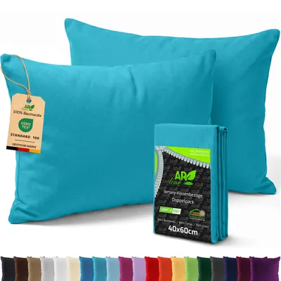 Produktbild von AR Line 2er Pack Jersey Kissenbezüge 40x60 Baumwolle – weich, elastisch, Kissenhüllen mit Reißverschluss, in Farbe: Türkis