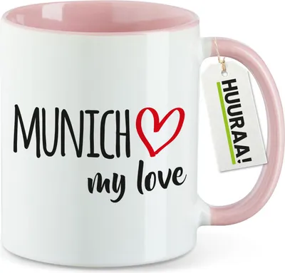Produktbild von Huuraa Kaffeetasse Munich my love 330ml Rosa Keramik Kaffeebecher Geschenkidee