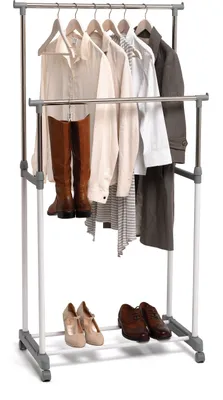 Produktbild von DomoPak Living Rollgarderobe doppelt, 75 x 42 x 90-160 cm, mit Ablage für Schuhe, Modern, Grau / Weiß, 905015