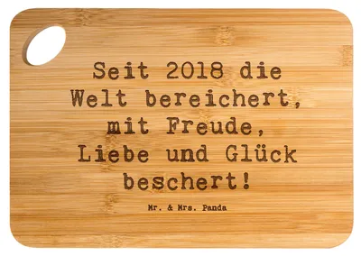 Produktbild von Mr. & Mrs. Panda Schneidebrett Spruch 2018 Geburtstag - Transparent - Geschenk, Happy Birthday, Holzbrett, Welt bereichert, Glückwunsch, vesperbrettchen, Brett, Liebe